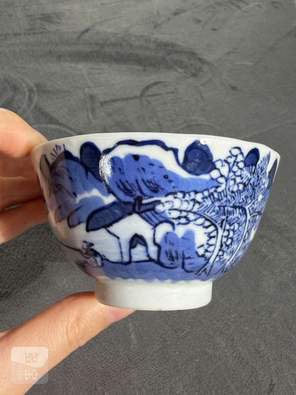 清晚期青花寒江独钓纹杯 - 图3